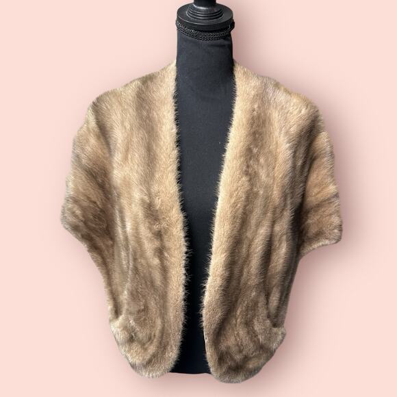 Vtg Mink Fur Wrap Connected Sleeve Coat Jacket Shawl Cape Shrug Bolero Bridal - Picture 1 of 5